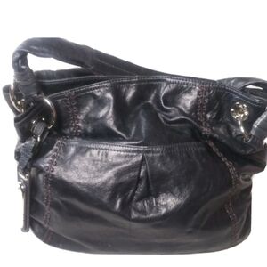 B. MAKOWSKY Handbag BLUE Glazed Leather Shoulder Bag Retail $159